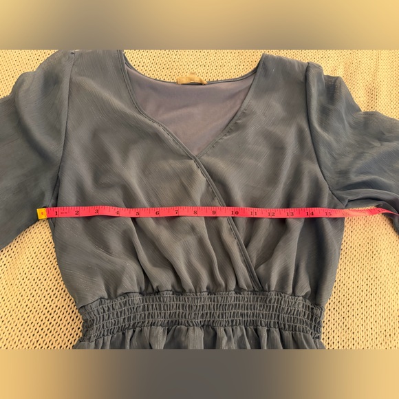 ALTAR’D STATE Like New Dusty Blue Sparkle Ruffle Long Sleeve Mini Dress Size L - Picture 7 of 10